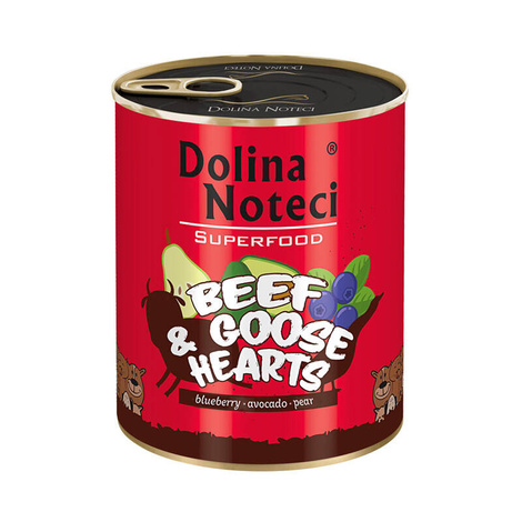 Mokra karma dla psa Dolina Noteci Superfood wołowina i serca gęsi 800g